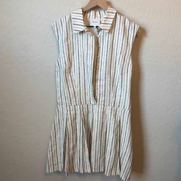 Reformation Arella 100% Linen Button Down Mini Dress in Elsie Stripe Size 6 - Picture 5 of 10